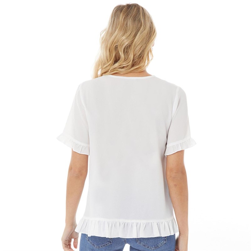 Little Mistress Womens Chain Detail Frill Top White