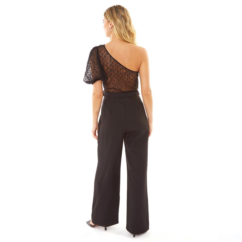 Little Mistress Womens Spot Mesh Jumpsuit Black