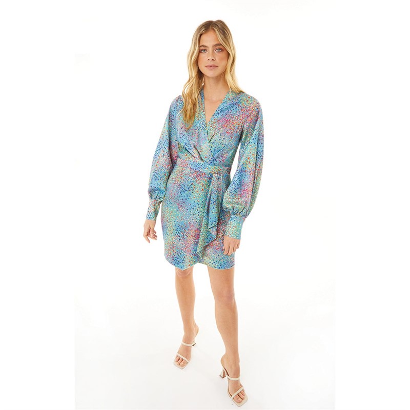 Little Mistress Womens Confetti Print Wrap Mini Dress Multi