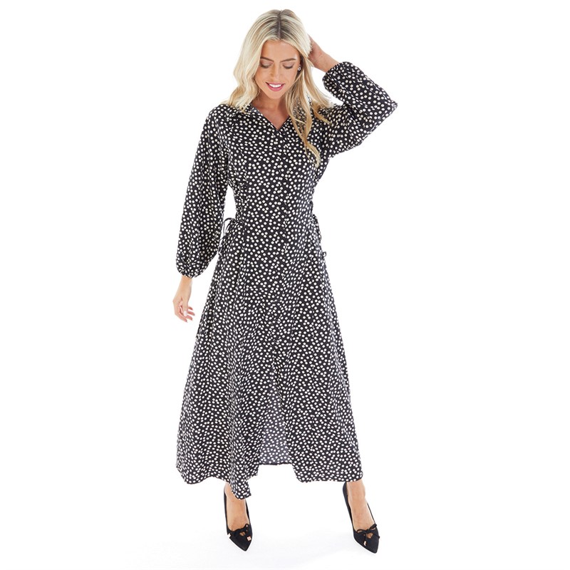 Little Mistress Womens Lace Up Maxi Shirt Dress Mono
