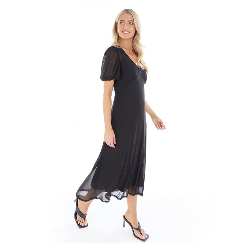 Little Mistress Womens Sheer Midaxi Dress Black