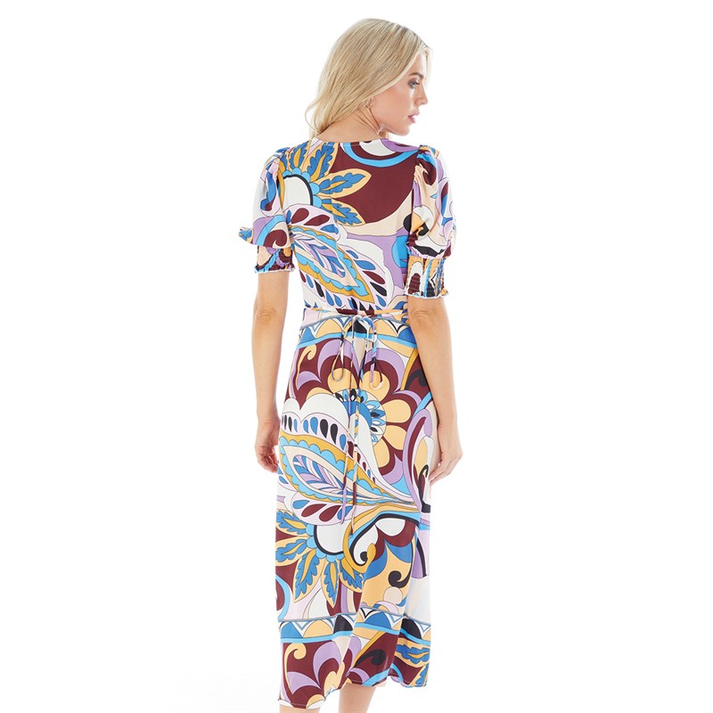 Little Mistress Womens Button Front Midi Dress Multi