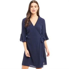 Little Mistress Dames Wrap Jurk Marineblauw little mistress kopen in de aanbieding