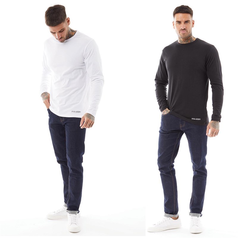 Lyle And Scott Vintage Mens Phillip Two Pack Long Sleeve Lounge Tops Black/Bright White