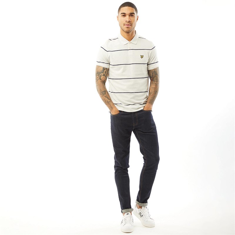 Lyle And Scott Vintage Mens Wide Stripe Polo Marble White