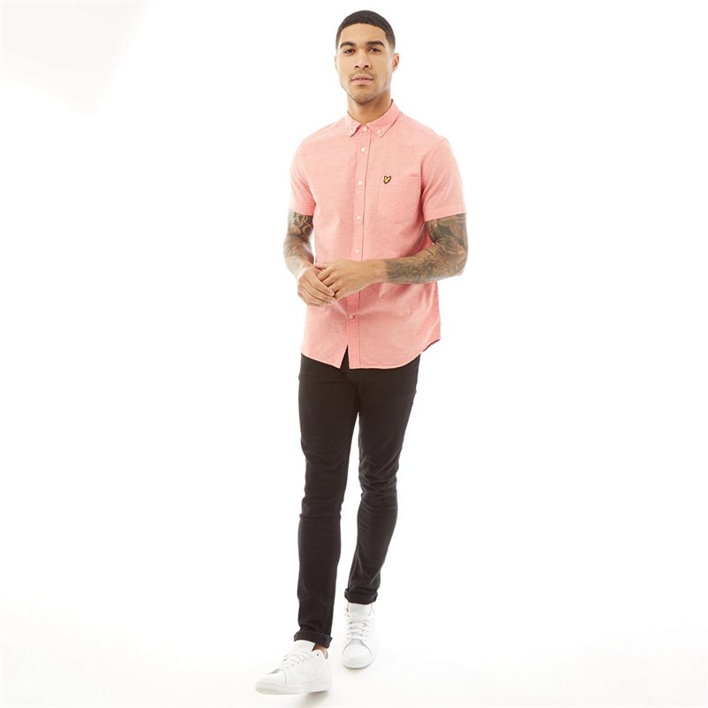 Lyle And Scott Vintage Herren Light Weight Slub Oxford Hemd mit kurzem Arm Orange