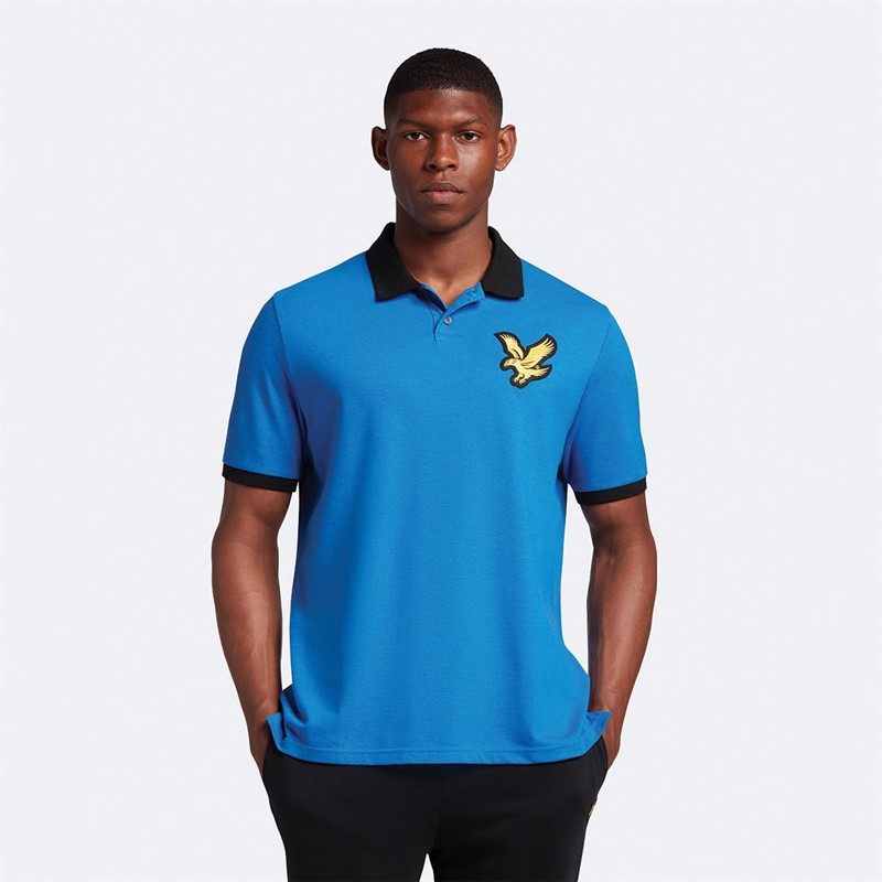 Lyle And Scott Vintage Herren Block Marl Kurzarm Polohemden Blau