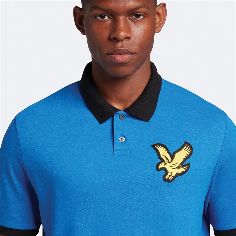 Lyle And Scott Vintage Herren Block Marl Kurzarm Polohemden Blau