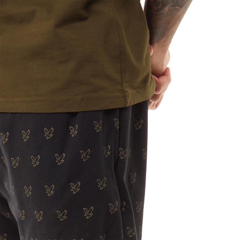 Lyle And Scott Vintage Mens Griffin T-Shirt And Shorts Loungewear Set Dark Olive/Black