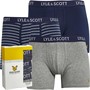 Lyle And Scott Vintage Mens Ethan Three Pack Trunks Peacoat/Stripe/Grey Marl