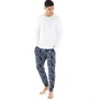 Lyle And Scott Vintage Mens Percy Long Sleeve Top And Joggers Lounge Set Bright White/Peacoat