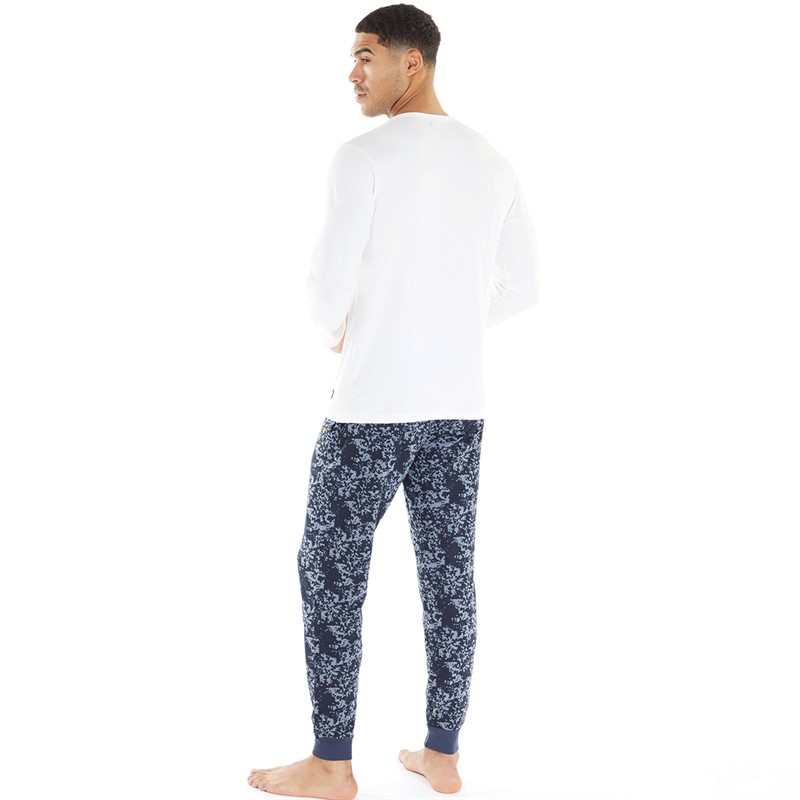 Lyle And Scott Vintage Mens Percy Long Sleeve Top And Joggers Lounge Set Bright White/Peacoat