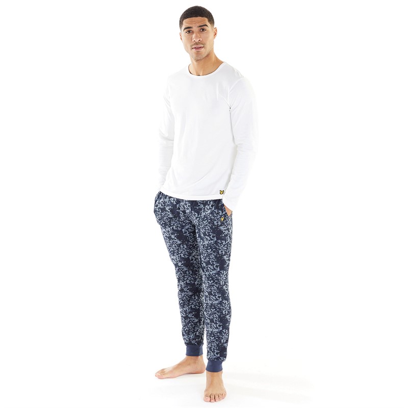 Lyle And Scott Vintage Mens Percy Long Sleeve Top And Joggers Lounge Set Bright White/Peacoat