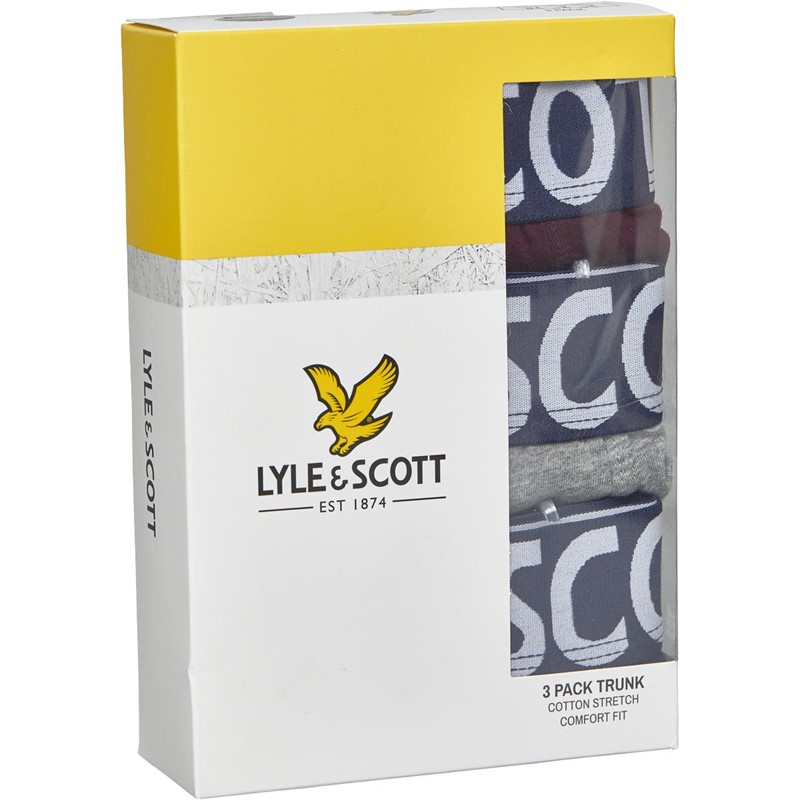Lyle And Scott Vintage Mens Daniel Three Pack Trunks Wine Tasting/Grey Marl/Peacoat