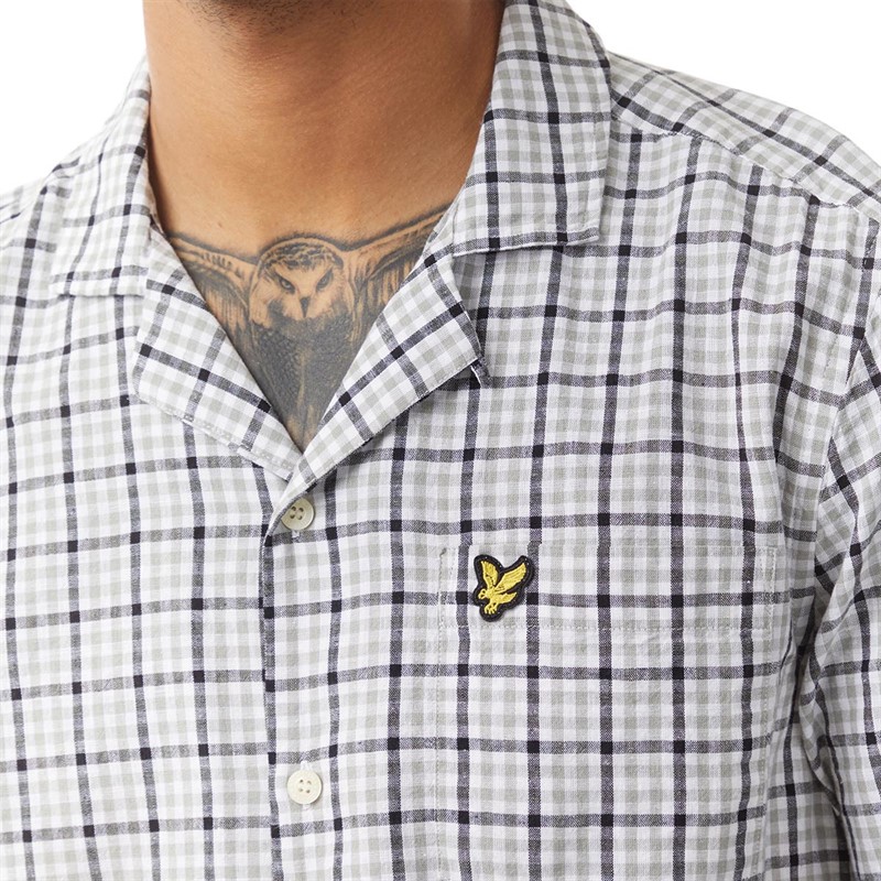 Lyle And Scott Vintage Mens Gingham Revere Collar Short Sleeve Shirt Cold Grey