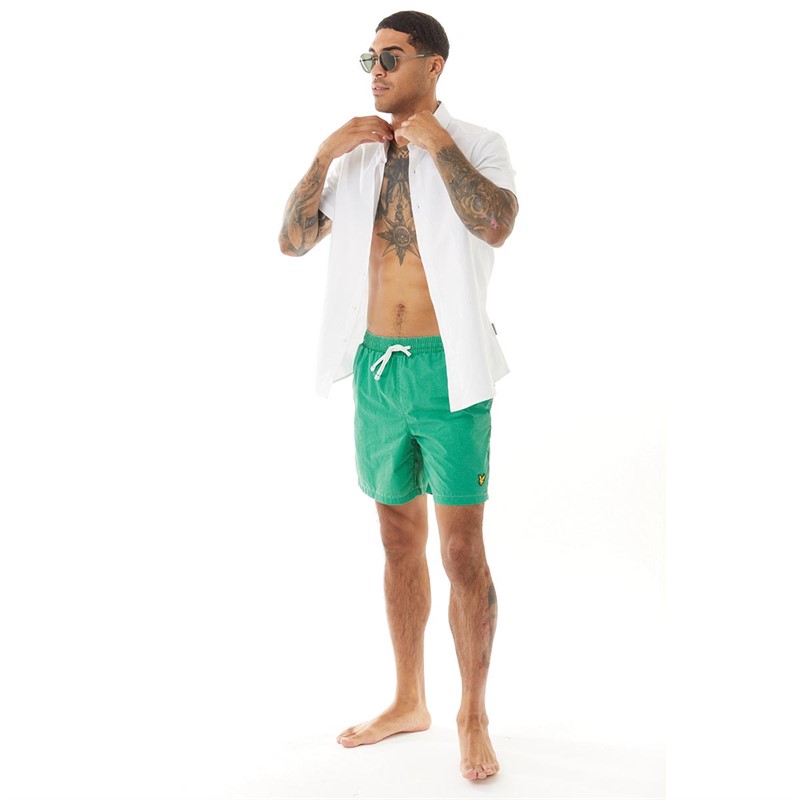 Lyle And Scott Vintage Mens Salt Wash Swim Shorts Grid Green