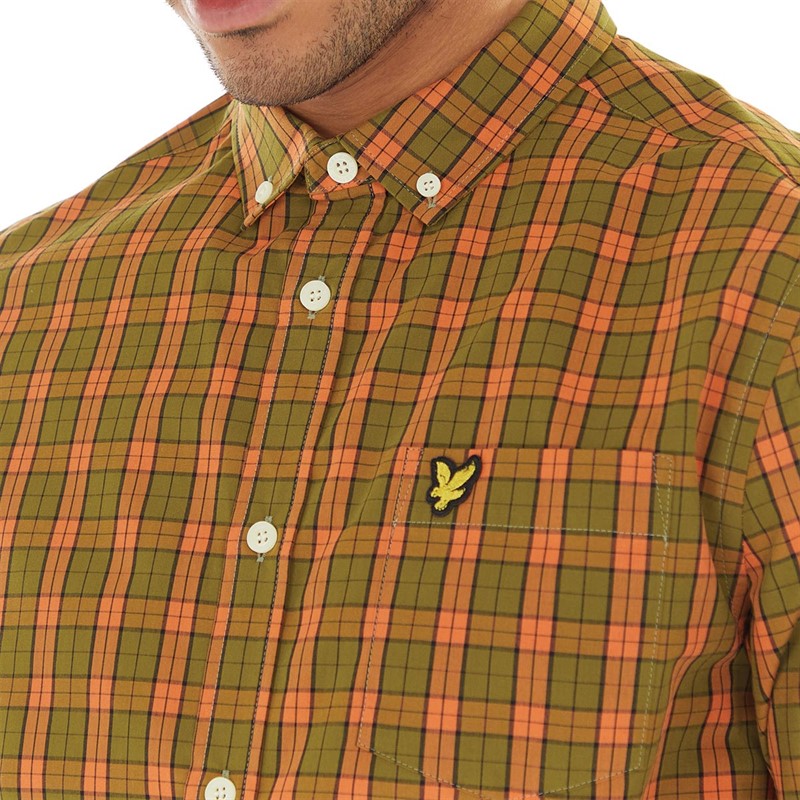 Lyle And Scott Vintage Mens Check Poplin Long Sleeve Shirt Victory Orange/Olive
