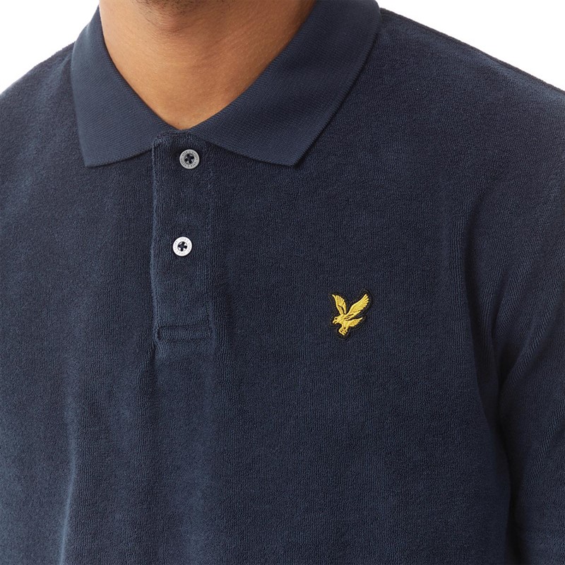 Lyle And Scott Vintage Mens Towelling Polo Shirt Dark Navy