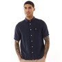 Lyle And Scott Vintage Mens Short Sleeve Washed Oxford Linen Shirt Dark Navy