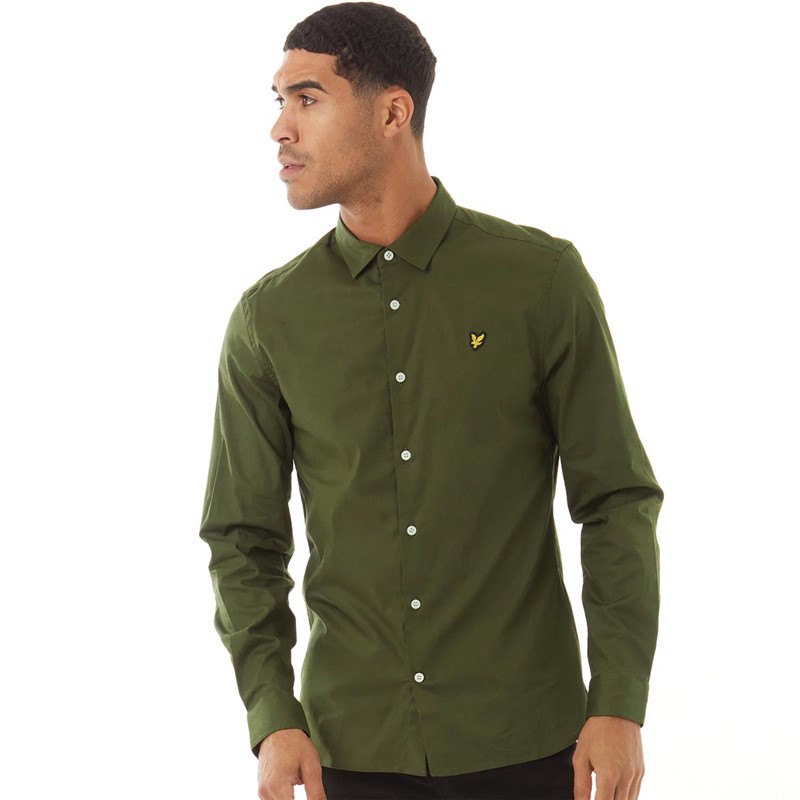 Lyle And Scott Vintage Mens Slim Fit Long Sleeve Shirt Olive