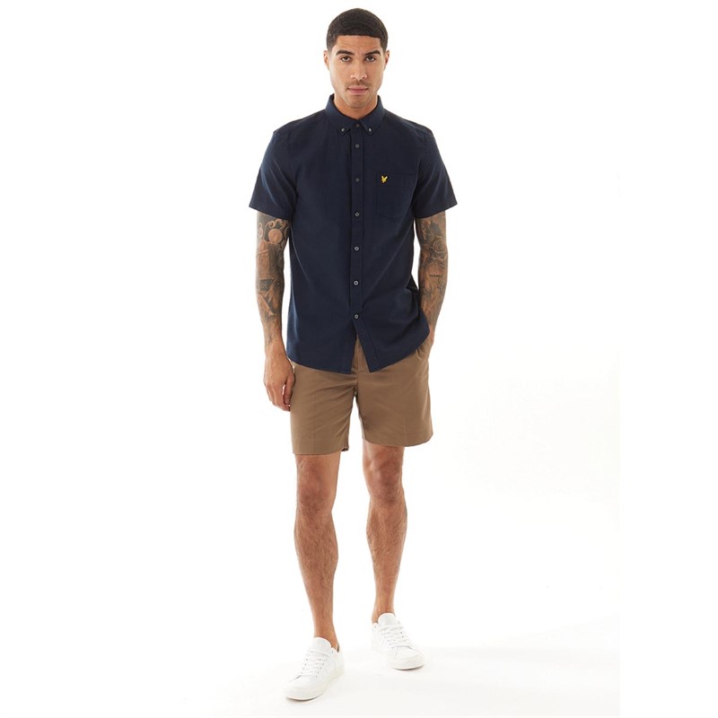 Lyle And Scott Vintage Mens Cotton Slub Short Sleeve Shirt Dark Navy