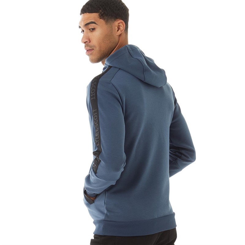 Lyle And Scott Vintage Mens Pocket Branded Sweat Hoodie Light Navy