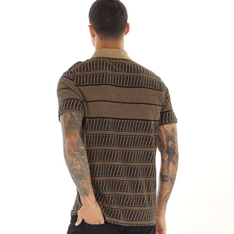 Lyle And Scott Vintage Mens Grid Polo Shirt Camel Bronze/Jet Black