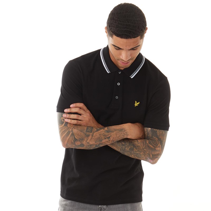 Lyle And Scott Vintage Mens Dashed Tipped Polo Shirt Jet Black