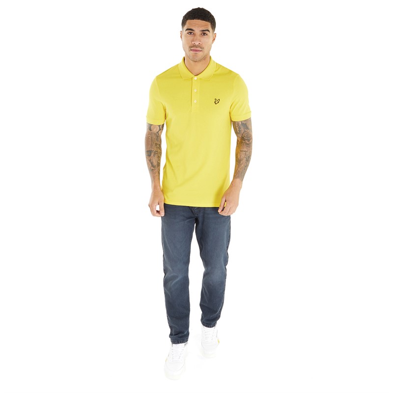 Lyle And Scott Vintage Mens Plain Polo Shirt Yellow Scorch
