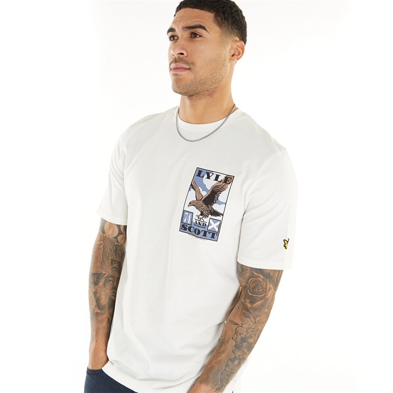 Lyle And Scott Vintage Mens Stamp Print T-Shirt Sail White