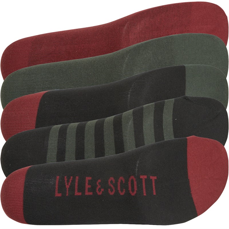 Lyle And Scott Vintage Mens Harold Five Pack Socks Argyle/Ruby Wine/Stripe/Climbing Ivy/Black