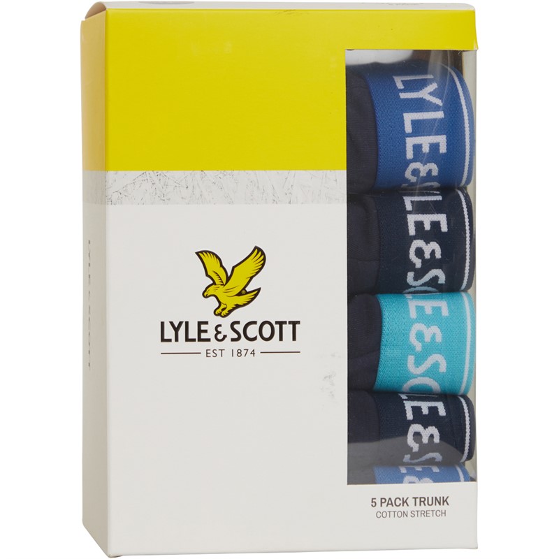 Lyle And Scott Vintage Mens Jackson Five Pack Trunks Peacoat/Blue Waistbands