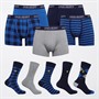 Lyle And Scott Vintage Mens Floyd Ten Pack Boxers And Socks Gift Set Peacoat/Stripe/Grey Marl/Check Nautical Blue
