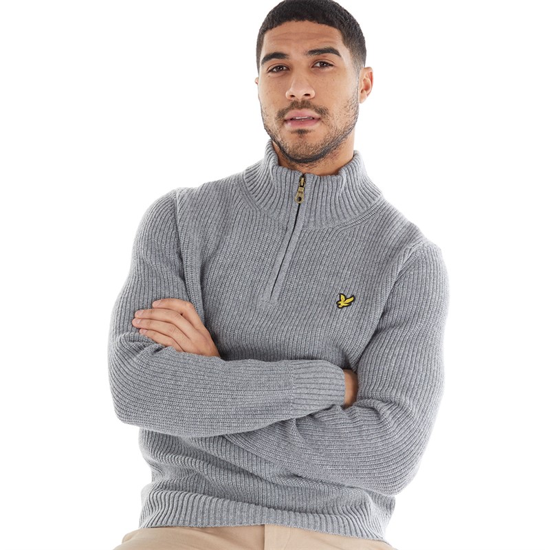 Lyle And Scott Vintage Mens 1/4 Zip Jumper T28 Mid Grey Marl