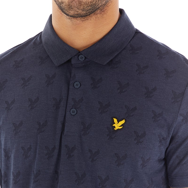 Lyle And Scott Vintage Mens Jacquard Polo Z56 Dark Navy Marl