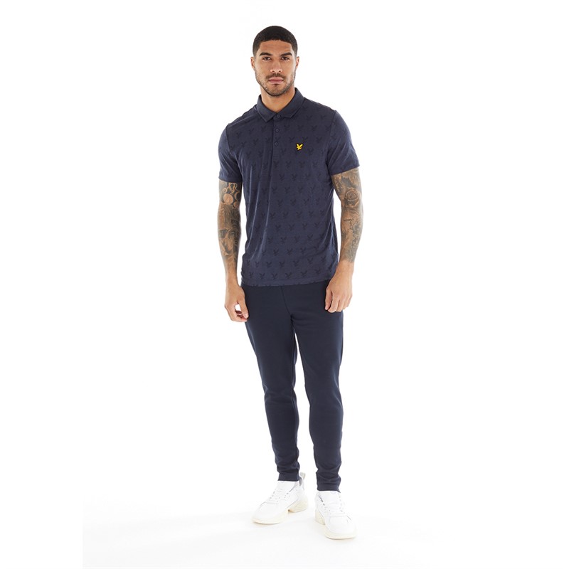 Lyle And Scott Vintage Mens Jacquard Polo Z56 Dark Navy Marl