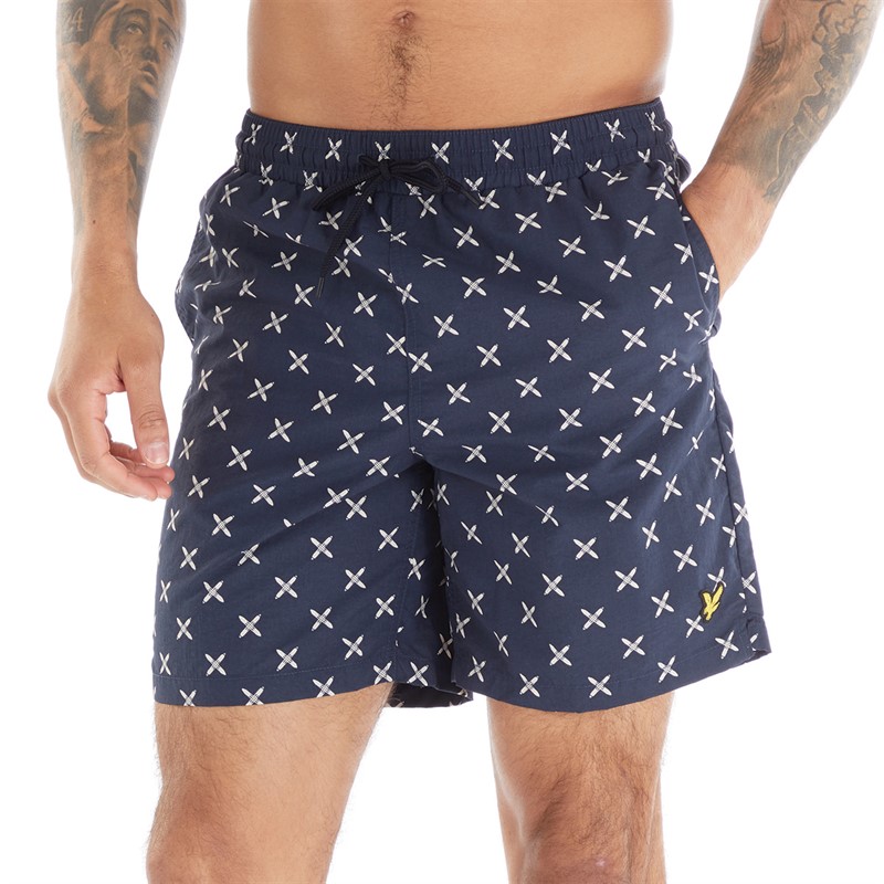 Lyle And Scott Vintage Mens Shuttle Print Swim Shorts Z271 Dark Navy