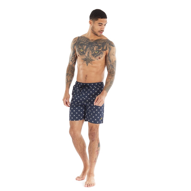 Lyle And Scott Vintage Mens Shuttle Print Swim Shorts Z271 Dark Navy