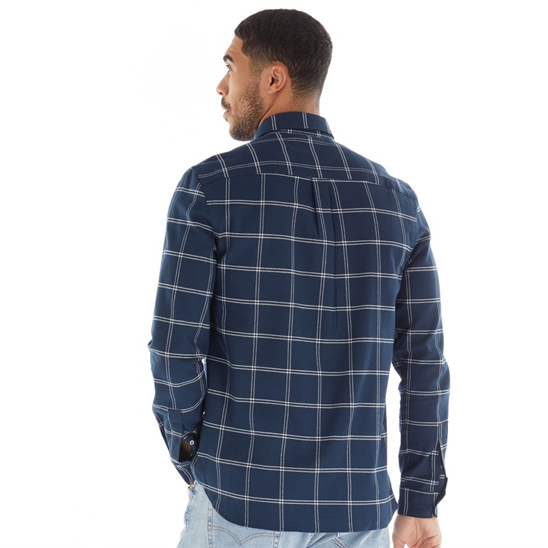 Lyle And Scott Vintage Mens Windowpane Shirt X081 Muddy Navy