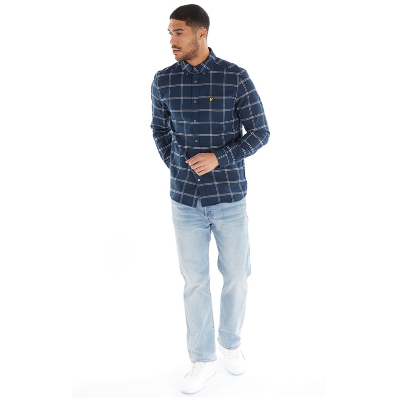 Lyle And Scott Vintage Mens Windowpane Shirt X081 Muddy Navy