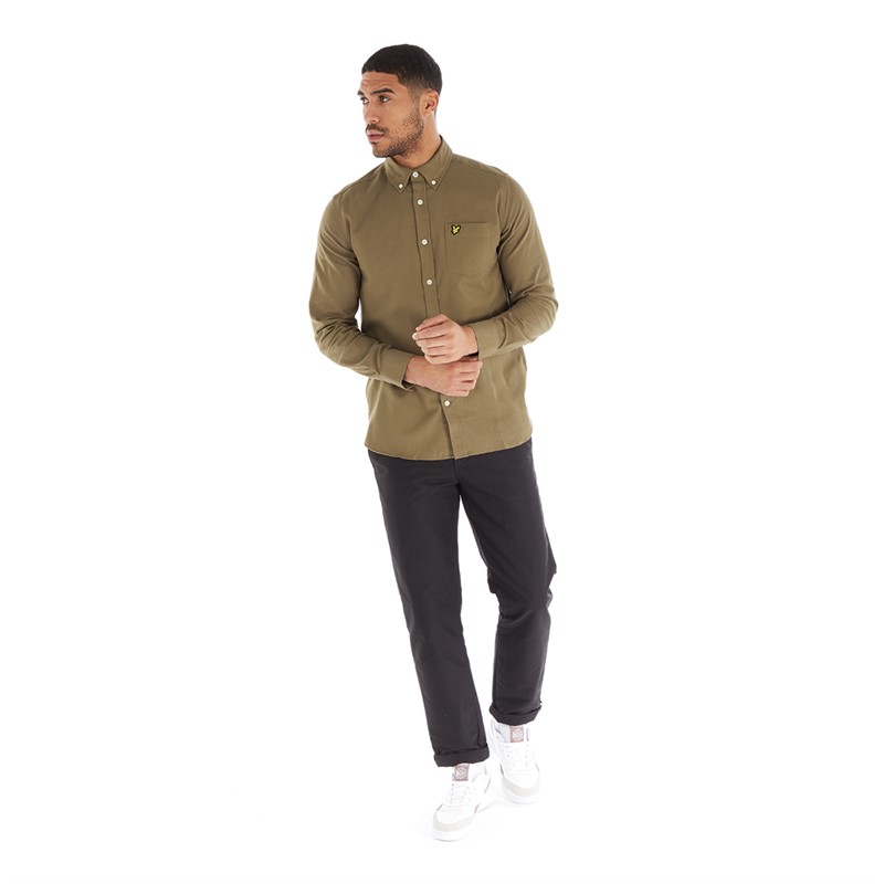 Lyle And Scott Vintage Mens Flannel Shirt X080 Linden Khaki