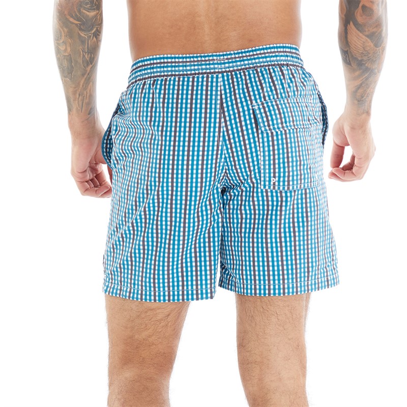 Lyle And Scott Vintage Mens Gingham Swim Shorts W873 Barrack Blue