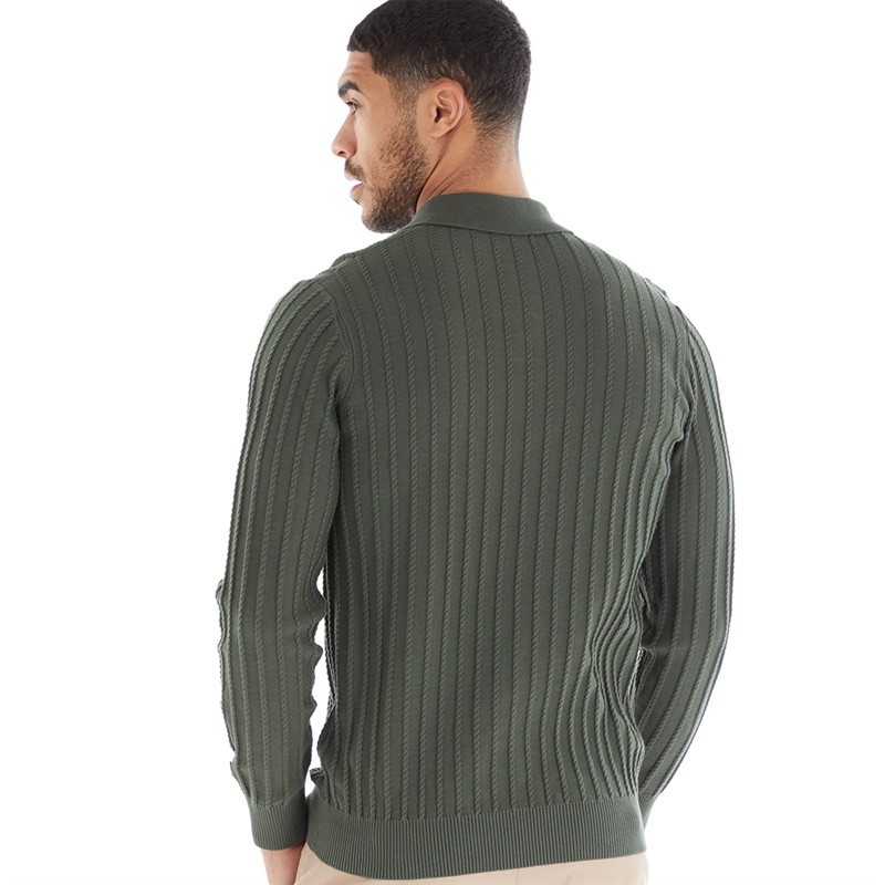 Lyle And Scott Vintage Mens Micro Cable Polo Jumper X083 Wilton Green