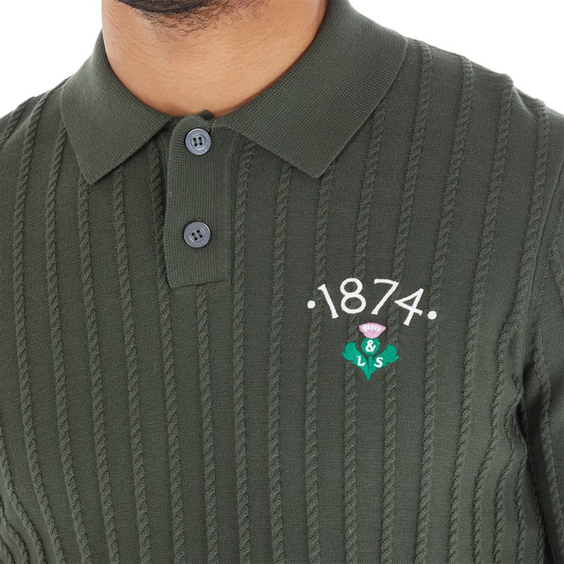 Lyle And Scott Vintage Mens Micro Cable Polo Jumper X083 Wilton Green