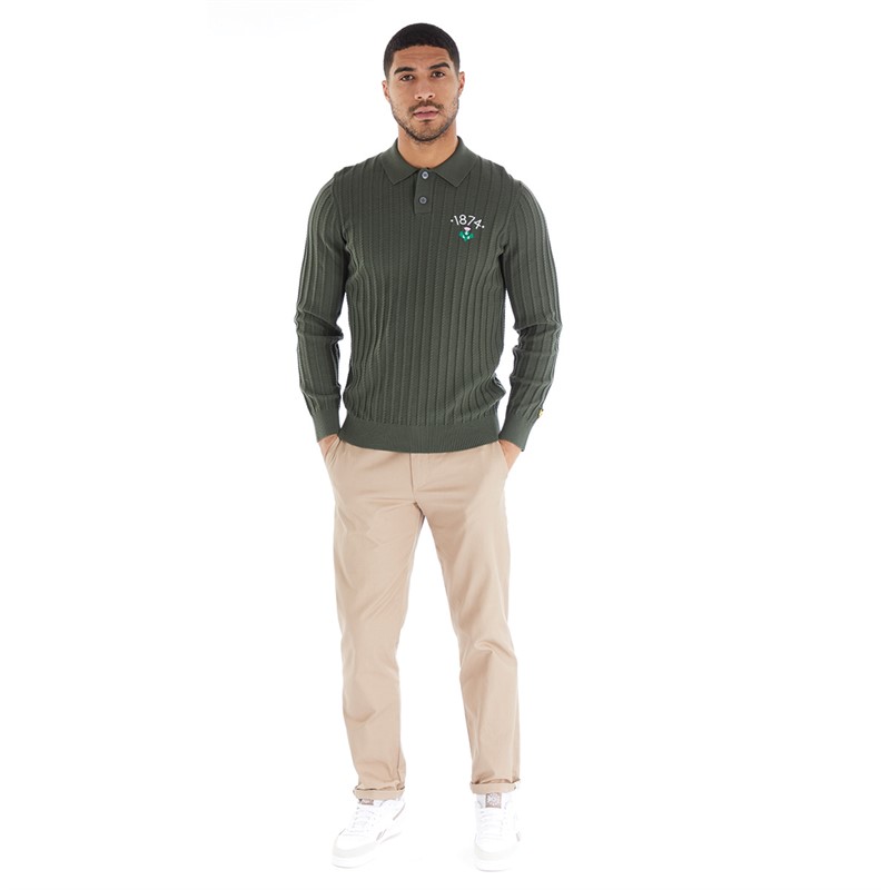 Lyle And Scott Vintage Mens Micro Cable Polo Jumper X083 Wilton Green