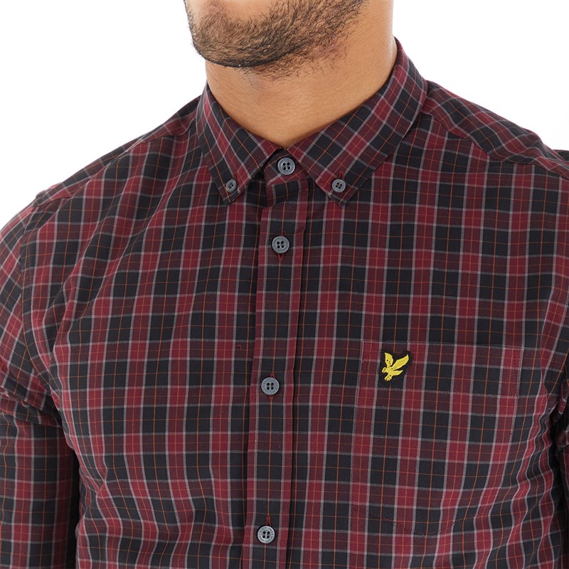 Lyle And Scott Vintage Mens Check Poplin Shirt W196 Jet Black/Burgundy Check