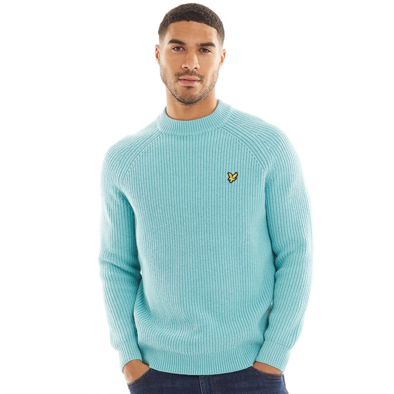 Lyle And Scott Vintage Mens Shaker Stitch Mock Neck Jumper W990 Alpine Sky