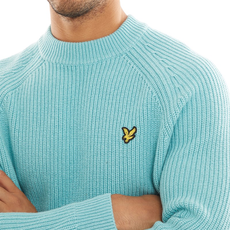 Lyle And Scott Vintage Mens Shaker Stitch Mock Neck Jumper W990 Alpine Sky