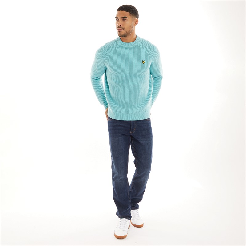 Lyle And Scott Vintage Mens Shaker Stitch Mock Neck Jumper W990 Alpine Sky