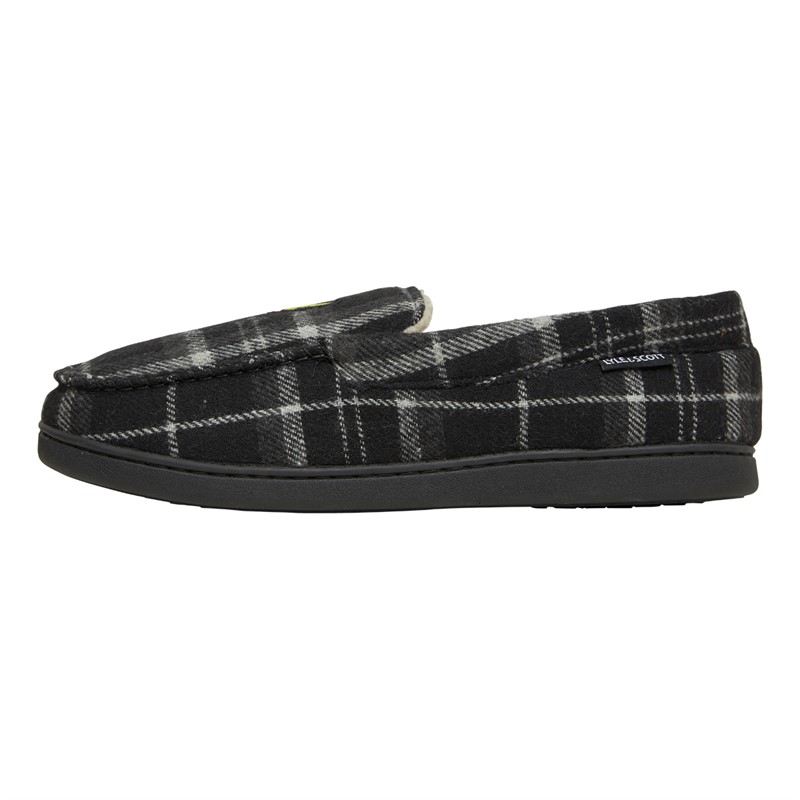 Lyle And Scott Vintage Mens Buster Mocasin Slippers Black Mixed Check